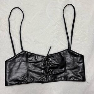 Black Lace-Up Faux Leather Crop Top
